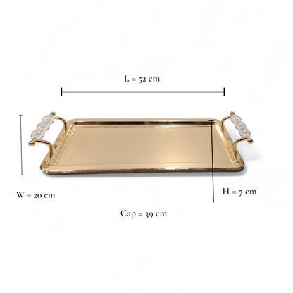 Luxury Rectangular Gold Serving Tray with Acrylic Handles – Elegant Stainless Steel Decorative & Functional Tray for Home, Hotel, or Events - Damoo