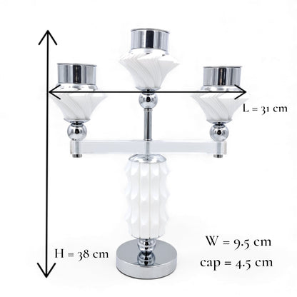 Luxury 3-Head Bakhoor Burner Stand – Modern Silver & White Incense Holder for Home & Majlis (H38 x L31 x W9.5 x Cap 4.5 CM) - Damoo