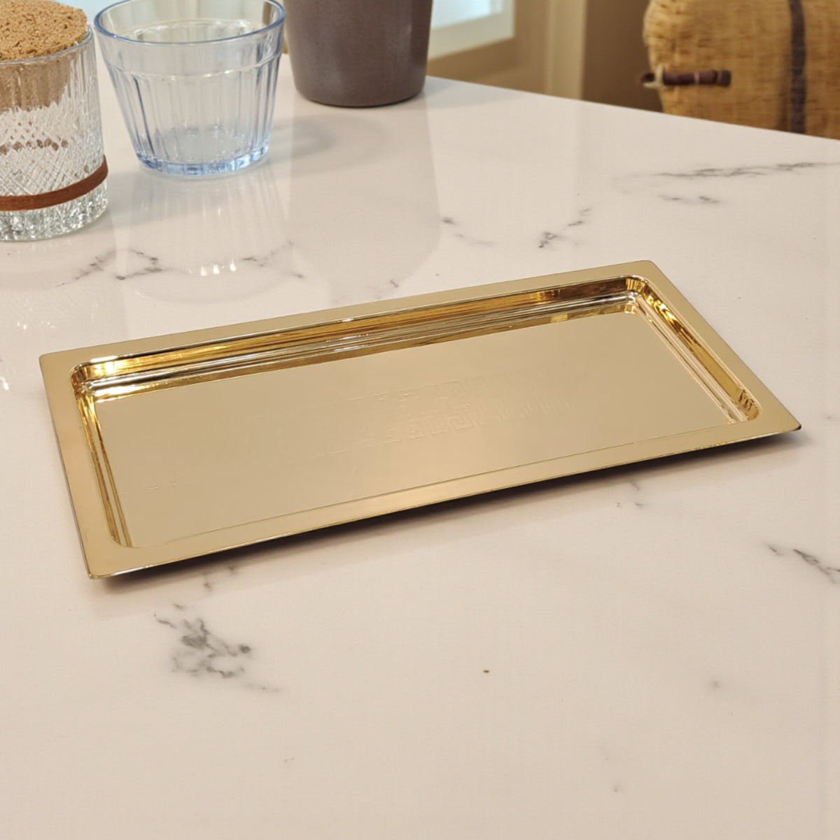 Luxury Gold Stainless Steel Serving Tray – Sleek Handle less Rectangular Metal Tray for Modern Home, Café, or Event Décor - Damoo