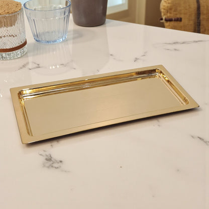 Luxury Gold Stainless Steel Serving Tray – Sleek Handle less Rectangular Metal Tray for Modern Home, Café, or Event Décor - Damoo
