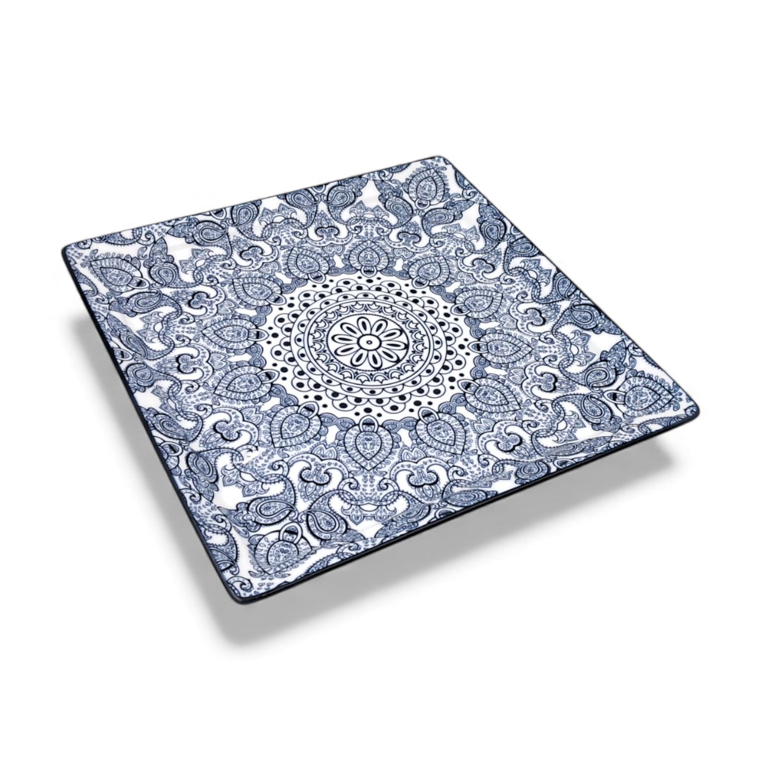 Ceramic Square Plate 26.5 x 26.5 cm | Blue Arabesque Pattern | Premium Glazed Stoneware Serving Plate | Dishwasher & Microwave Safe | Two Designs – Light Blue / Dark Blue