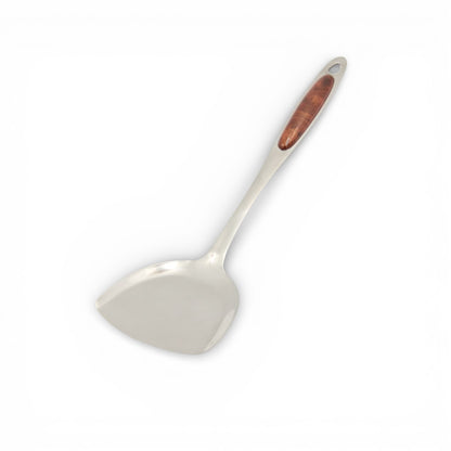 Premium Stainless Steel Kitchen Turner Spatula with Wood-Style Ergonomic Handle – Heavy Duty Cooking & Frying Turner for Pancakes, Eggs, Fish, Burgers & Everyday Use (3H x 10W x 36L CM) - Damoo