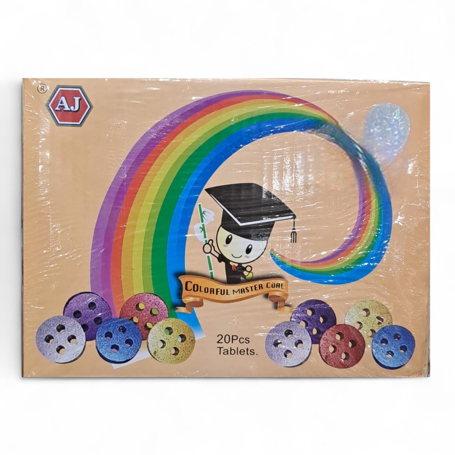 AJ Colorful Master Coal Tablets | 20-Piece Premium Charcoal for Shisha & Bakhoor | Multi-Color Quick-Light Charcoal with Even Heat Flow