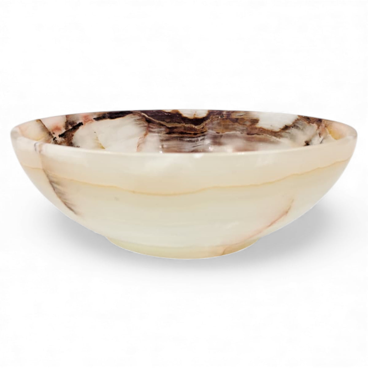 Luxury Lady White Onyx Marble Fruit Bowl – Hand-Carved Round Serving Bowl for Dining & Kitchen Decor (H5cm × W15cm × L15cm × Base7.5cm) - Damoo