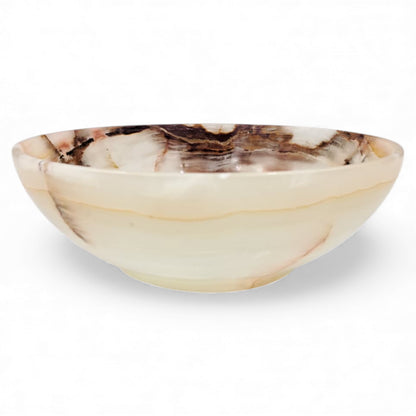 Luxury Lady White Onyx Marble Fruit Bowl – Hand-Carved Round Serving Bowl for Dining & Kitchen Decor (H5cm × W15cm × L15cm × Base7.5cm) - Damoo