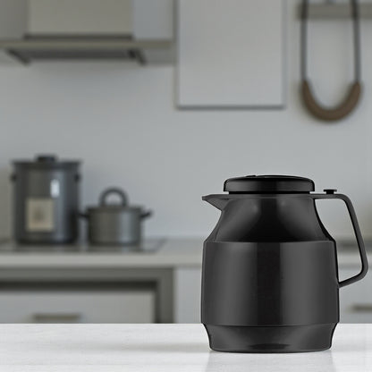 Helios Insulated Vacuum Jug 1.0L – Black | Premium Plastic Thermos Flask with Q100 Glass Insert | German-Made Double-Wall Design for Excellent Heat Retention - Damoo