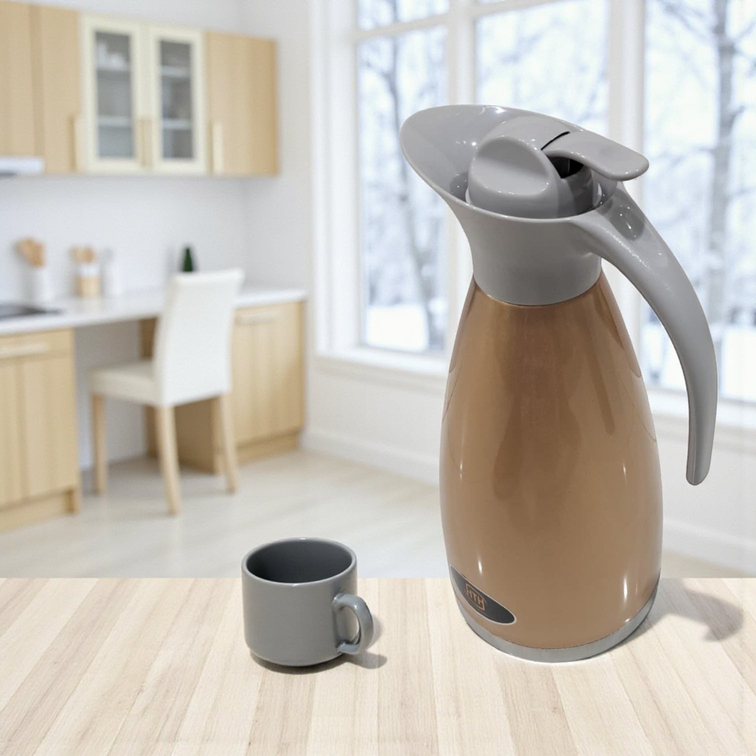 HTH Stainless Steel Vacuum Flask 2.0L (Model ECU-1) – Double Wall Insulated Thermos for Hot & Cold Beverages | Premium Press-Pour Design - Damoo