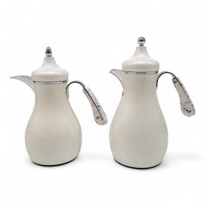 Najib Modern Style Vacuum Flask Set – 0.7L & 1.0L White Silver & White Gold Thermos Duo, Elegant Face Design, Double-Wall Insulated Jugs for Hot & Cold Beverages, Leak-Proof Lid & Ergonomic Handle - Damoo