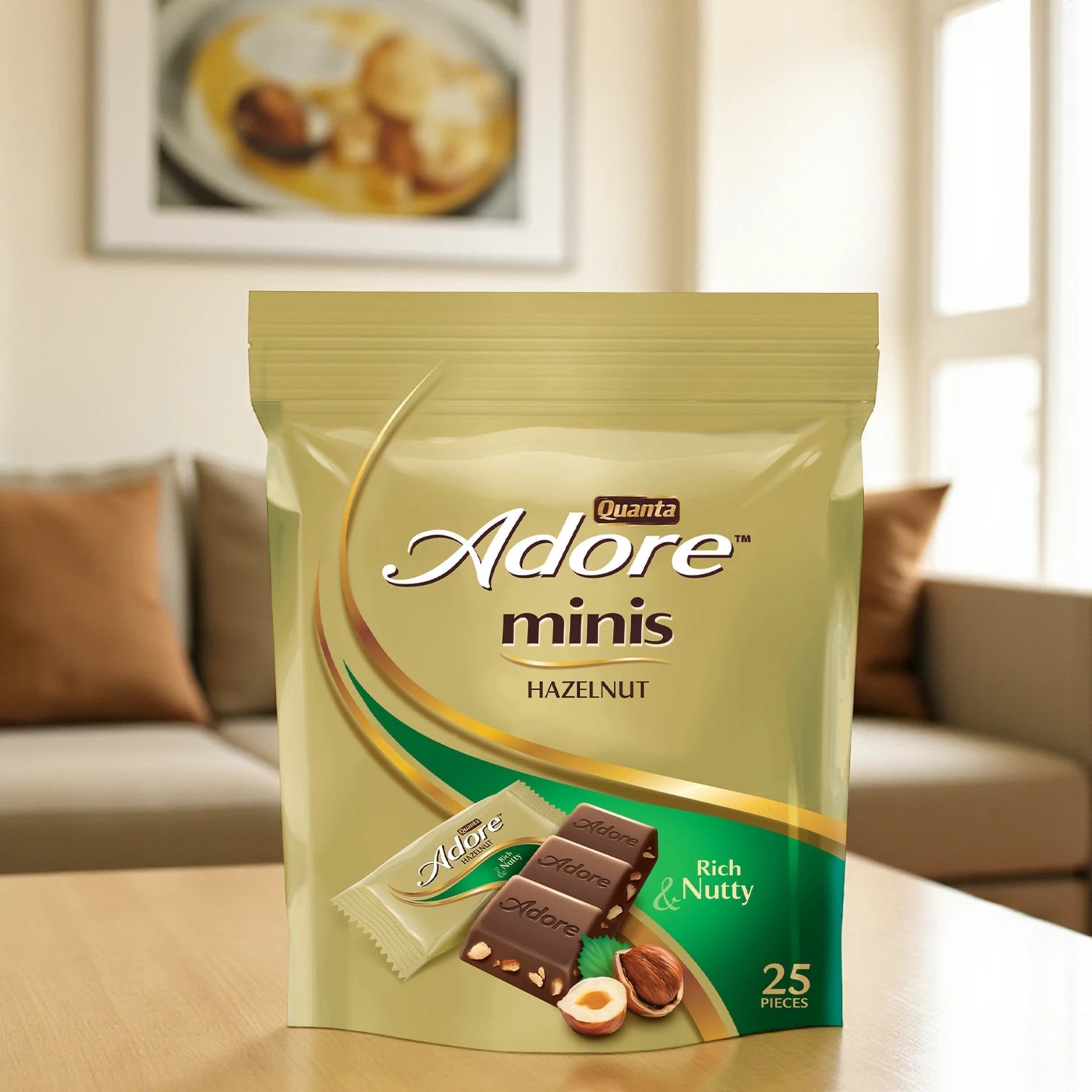 Quanta Adore Minis Hazelnut Chocolate – Rich & Nutty Milk Chocolate Bites, 230g Resealable Pack - Damoo