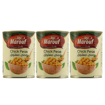 Marouf Chickpeas 3 x 400g Cans | Premium Quality Boiled Chick Peas | Rich in Protein & Fiber | Ready-to-Eat | Ideal for Hummus, Salads, Curries, Soups & Healthy Meal Prep | No Additives | Vegetarian & Vegan Friendly - Damoo