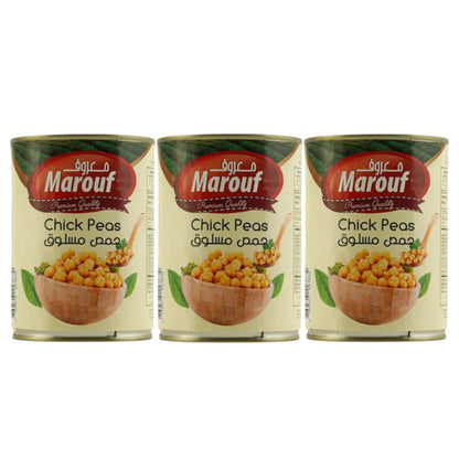 Marouf Chickpeas 3 x 400g Cans | Premium Quality Boiled Chick Peas | Rich in Protein & Fiber | Ready-to-Eat | Ideal for Hummus, Salads, Curries, Soups & Healthy Meal Prep | No Additives | Vegetarian & Vegan Friendly - Damoo