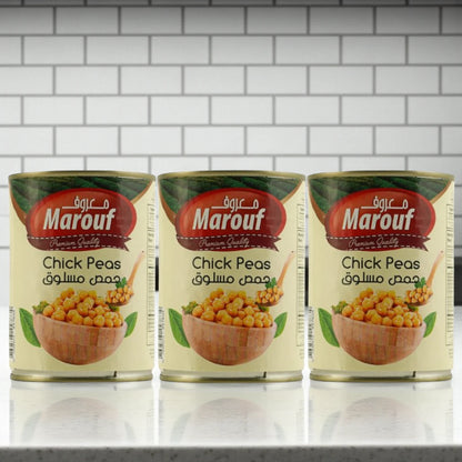 Marouf Chickpeas 3 x 400g Cans | Premium Quality Boiled Chick Peas | Rich in Protein & Fiber | Ready-to-Eat | Ideal for Hummus, Salads, Curries, Soups & Healthy Meal Prep | No Additives | Vegetarian & Vegan Friendly - Damoo