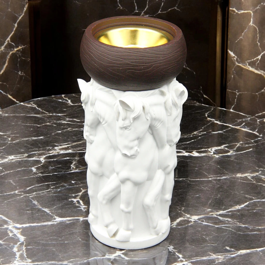 Cherry Luxury Censers - Elegant Oud & Bakhoor Incense Burner - Horse Classic Design - Home Fragrance Accessories (Brown, White, Gold) - Damoo