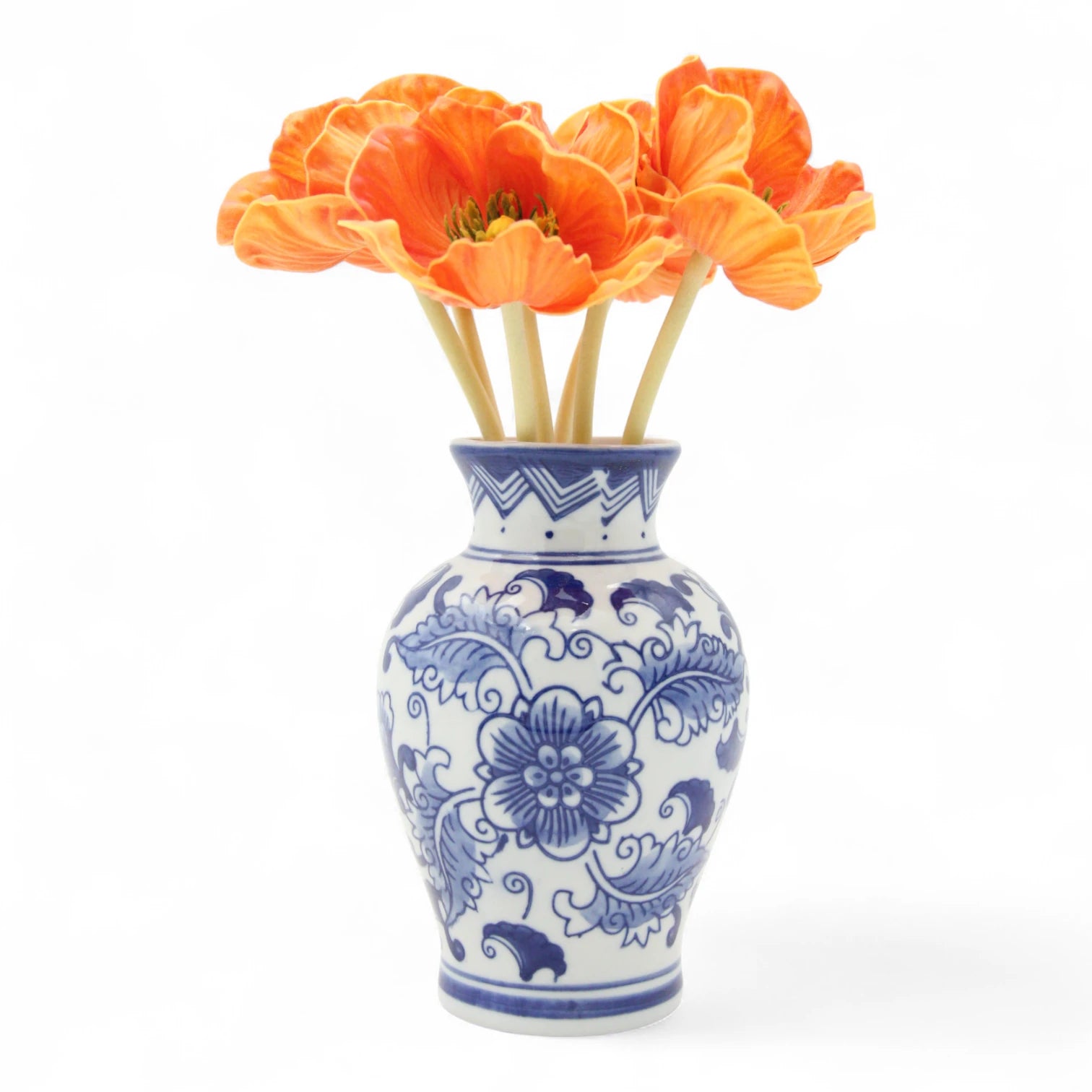 Classic Blue & White Floral Porcelain Vase – Hand-Painted Round Ceramic Vase for Elegant Home Décor - Damoo