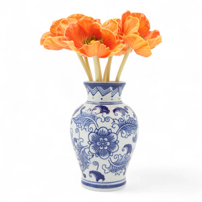 Classic Blue & White Floral Porcelain Vase – Hand-Painted Round Ceramic Vase for Elegant Home Décor - Damoo