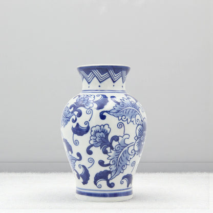 Classic Blue & White Floral Porcelain Vase – Hand-Painted Round Ceramic Vase for Elegant Home Décor - Damoo