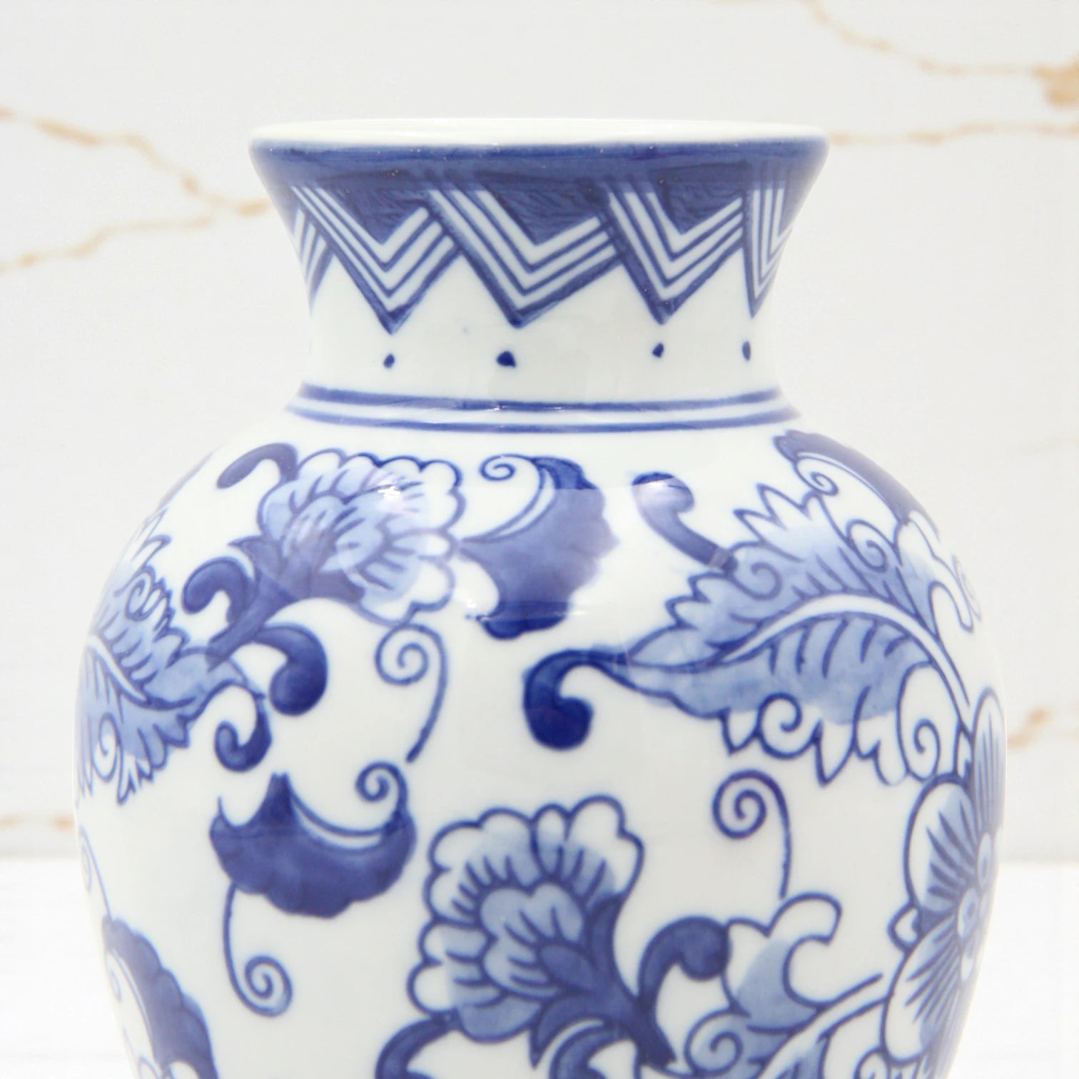 Classic Blue & White Floral Porcelain Vase – Hand-Painted Round Ceramic Vase for Elegant Home Décor - Damoo