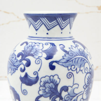Classic Blue & White Floral Porcelain Vase – Hand-Painted Round Ceramic Vase for Elegant Home Décor - Damoo