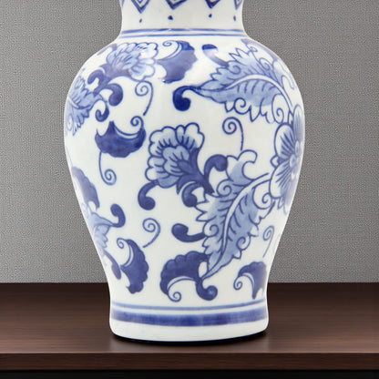Classic Blue & White Floral Porcelain Vase – Hand-Painted Round Ceramic Vase for Elegant Home Décor - Damoo