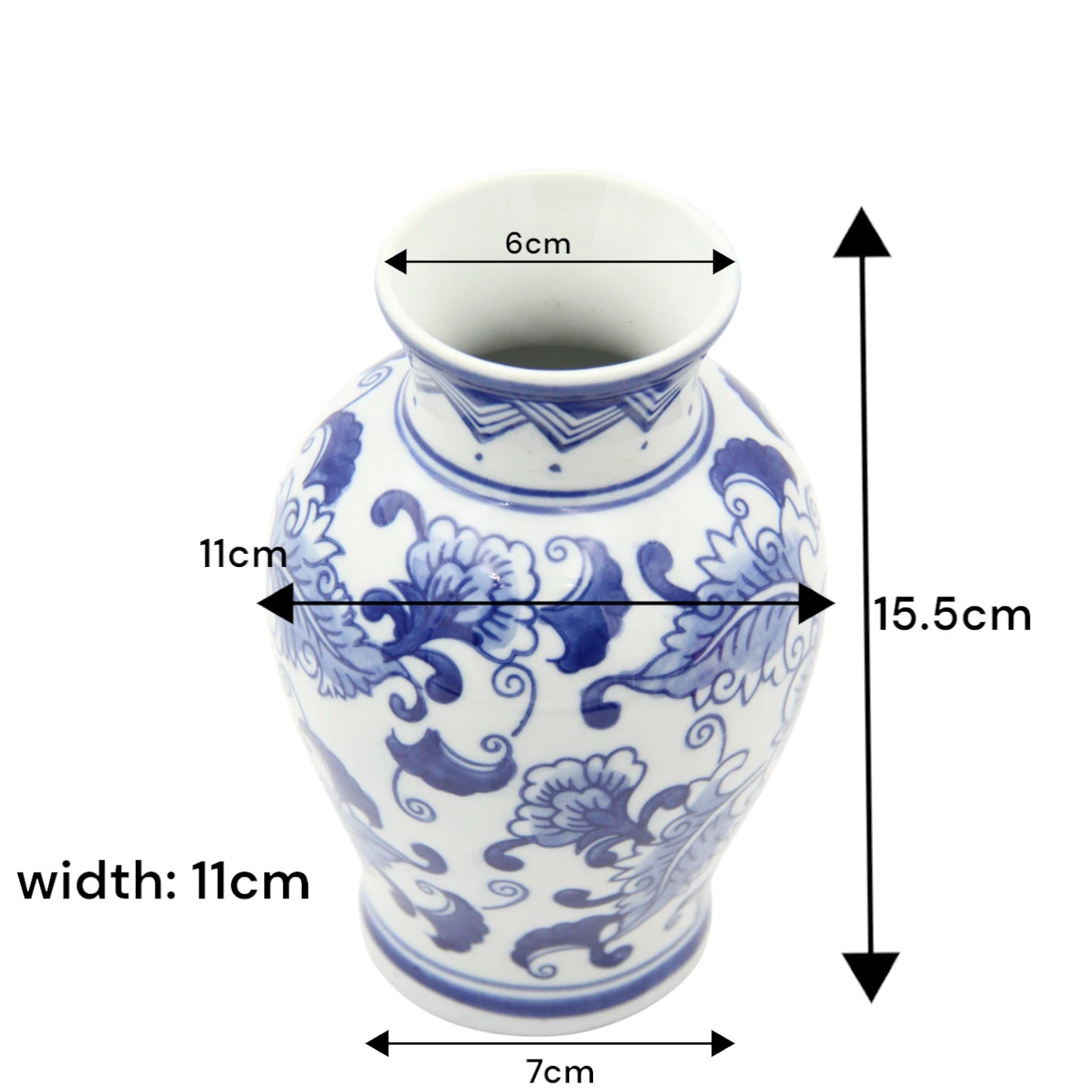 Classic Blue & White Floral Porcelain Vase – Hand-Painted Round Ceramic Vase for Elegant Home Décor - Damoo