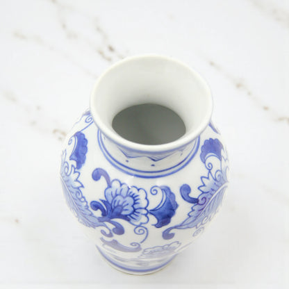 Classic Blue & White Floral Porcelain Vase – Hand-Painted Round Ceramic Vase for Elegant Home Décor - Damoo