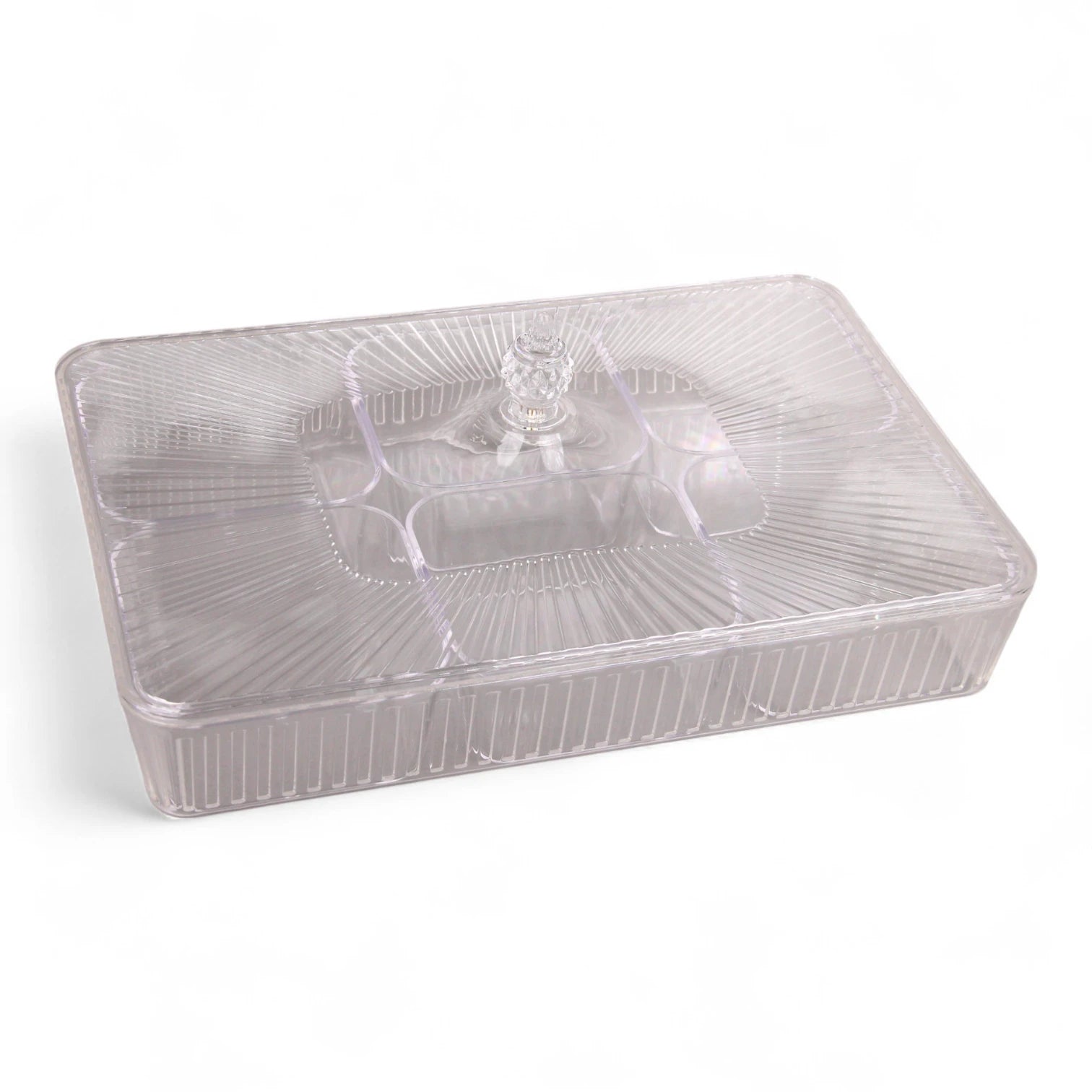 Clear Acrylic Candy Box with Lid – 6-Compartment Rectangular Snack Organizer – Elegant Storage for Chocolates, Dates, Nuts & Sweets – Modern Decorative Serving Tray - Damoo