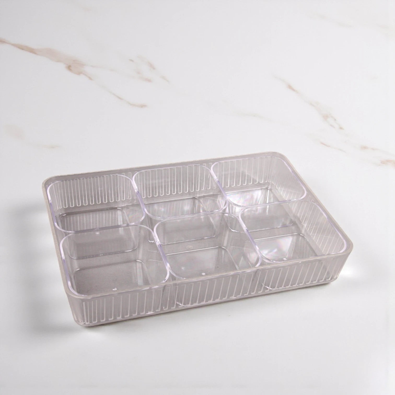 Clear Acrylic Candy Box with Lid – 6-Compartment Rectangular Snack Organizer – Elegant Storage for Chocolates, Dates, Nuts & Sweets – Modern Decorative Serving Tray - Damoo
