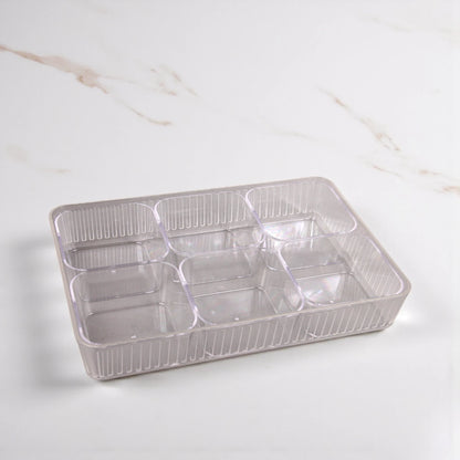 Clear Acrylic Candy Box with Lid – 6-Compartment Rectangular Snack Organizer – Elegant Storage for Chocolates, Dates, Nuts & Sweets – Modern Decorative Serving Tray - Damoo
