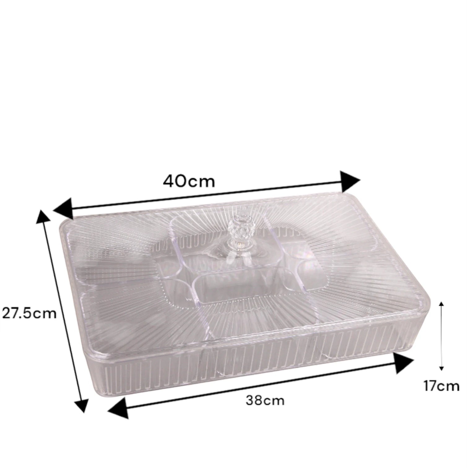 Clear Acrylic Candy Box with Lid – 6-Compartment Rectangular Snack Organizer – Elegant Storage for Chocolates, Dates, Nuts & Sweets – Modern Decorative Serving Tray - Damoo