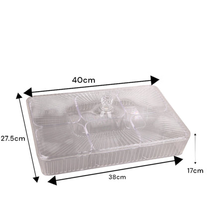 Clear Acrylic Candy Box with Lid – 6-Compartment Rectangular Snack Organizer – Elegant Storage for Chocolates, Dates, Nuts & Sweets – Modern Decorative Serving Tray - Damoo