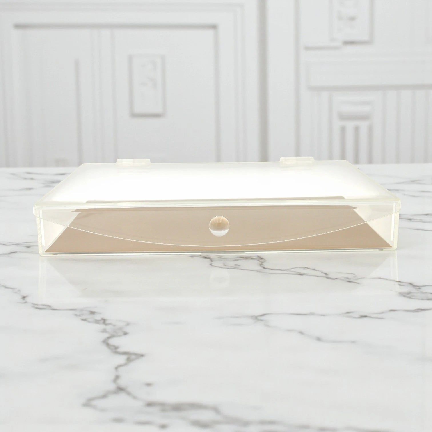 Clear Acrylic Flip Candy Box with Beige Base – Multi-Purpose Storage Container for Candies, Snacks, and Small Items - Damoo