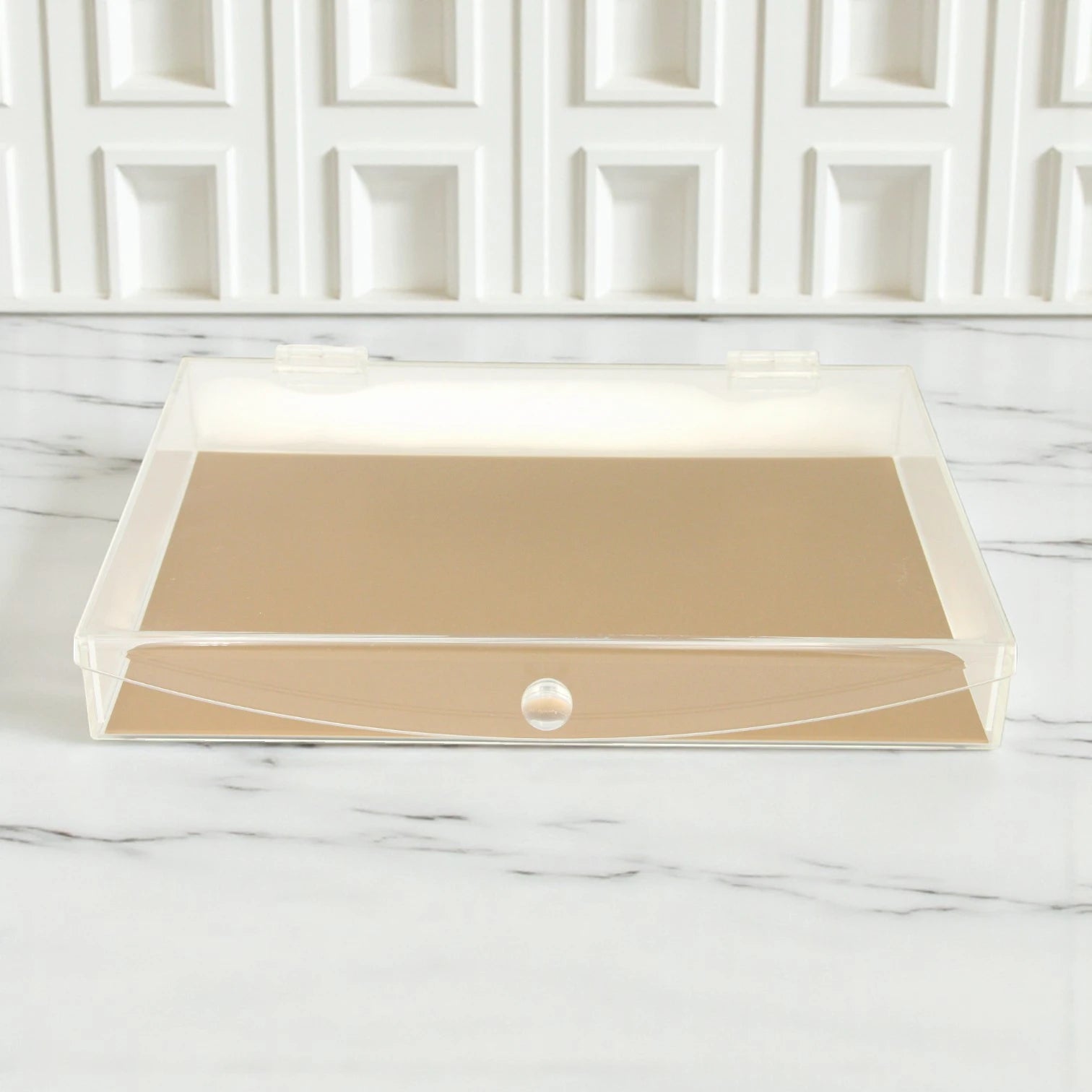 Clear Acrylic Flip Candy Box with Beige Base – Multi-Purpose Storage Container for Candies, Snacks, and Small Items - Damoo