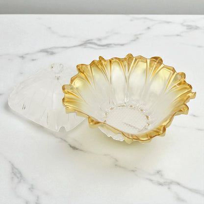 Clear Acrylic Salad & Appetizer Serving Bowl with Lid, Gold-Edged Base & 2 Matching Clear Spoons – Elegant Serving Dish with Handle-Top Cover - Damoo