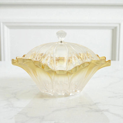 Clear Acrylic Salad & Appetizer Serving Bowl with Lid, Gold-Edged Base & 2 Matching Clear Spoons – Elegant Serving Dish with Handle-Top Cover - Damoo