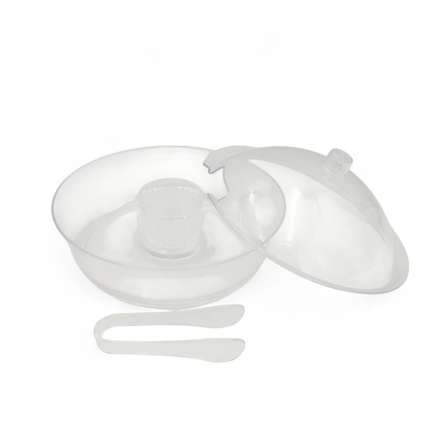 Clear Acrylic Salad Bowl Set with Dome Lid & Dip Compartment – Elegant Serving Dish with Tongs for Parties, Picnics & Summer Events - Damoo