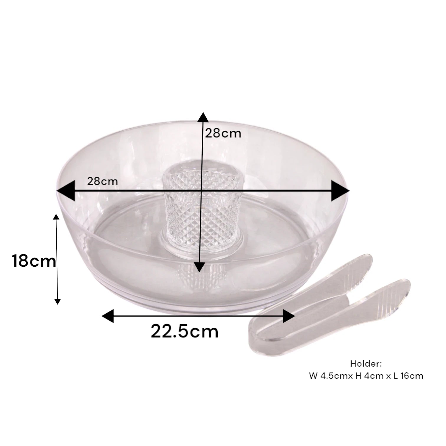 Clear Acrylic Salad Bowl Set with Dome Lid & Dip Compartment – Elegant Serving Dish with Tongs for Parties, Picnics & Summer Events - Damoo