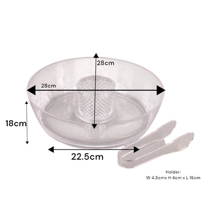 Clear Acrylic Salad Bowl Set with Dome Lid & Dip Compartment – Elegant Serving Dish with Tongs for Parties, Picnics & Summer Events - Damoo