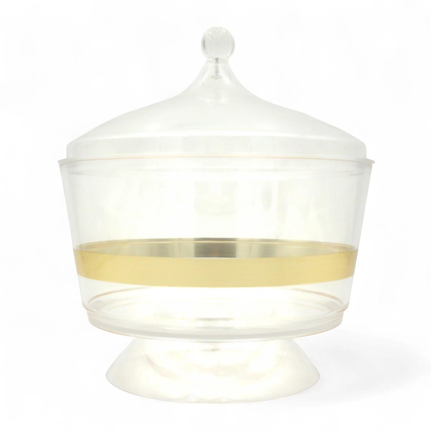 Clear Acrylic Serving Bowl with Lid, Gold Strap Accent & Pedestal Base – Elegant Food Server for Salads, Rice, and More - Damoo