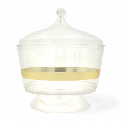 Clear Acrylic Serving Bowl with Lid, Gold Strap Accent & Pedestal Base – Elegant Food Server for Salads, Rice, and More - Damoo