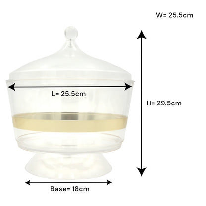 Clear Acrylic Serving Bowl with Lid, Gold Strap Accent & Pedestal Base – Elegant Food Server for Salads, Rice, and More - Damoo