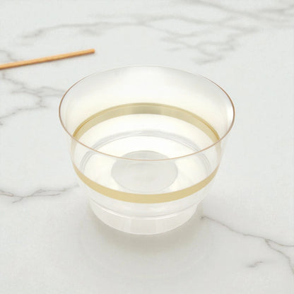 Clear Acrylic Serving Bowl with Lid, Gold Strap Accent & Pedestal Base – Elegant Food Server for Salads, Rice, and More - Damoo
