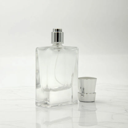 Clear Empty Perfume Bottle 50ML – Refillable Spray Glass Bottle with Silver Cap | Refillable Bottle for Perfume, Oils & Sprays - Damoo