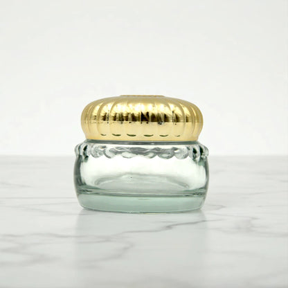 Clear, Glass, & Empty Bakhoor Storage Jar with Elegant Gold Lid 100 ML – Multi-Purpose Storage for Oud, Spices & More - Damoo