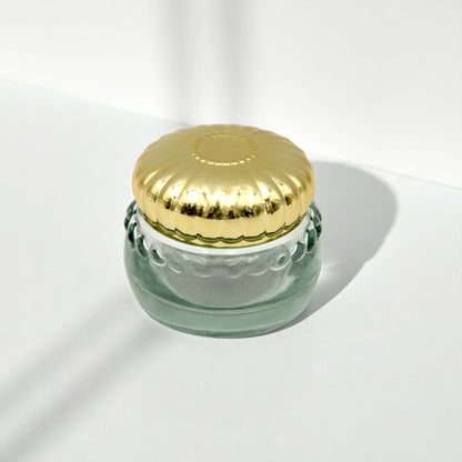 Clear, Glass, & Empty Bakhoor Storage Jar with Elegant Gold Lid 100 ML – Multi-Purpose Storage for Oud, Spices & More - Damoo