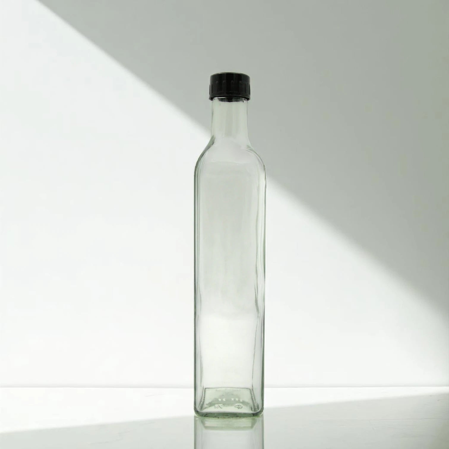 Clear Glass Square Bottle with Black Cap 500ML – Oil & Syrup Storage Bottle with Narrow Mouth | Ideal for Olive Oil, Flavored Syrups & Kitchen Use - Damoo