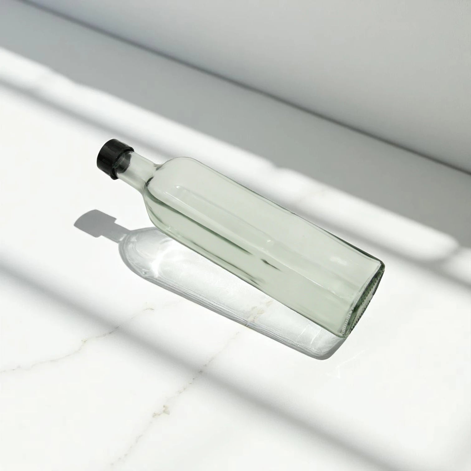 Clear Glass Square Bottle with Black Cap 500ML – Oil & Syrup Storage Bottle with Narrow Mouth | Ideal for Olive Oil, Flavored Syrups & Kitchen Use - Damoo