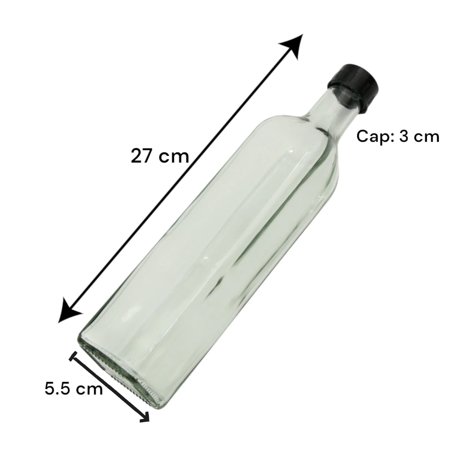Clear Glass Square Bottle with Black Cap 500ML – Oil & Syrup Storage Bottle with Narrow Mouth | Ideal for Olive Oil, Flavored Syrups & Kitchen Use - Damoo
