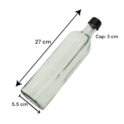 Clear Glass Square Bottle with Black Cap 500ML – Oil & Syrup Storage Bottle with Narrow Mouth | Ideal for Olive Oil, Flavored Syrups & Kitchen Use - Damoo