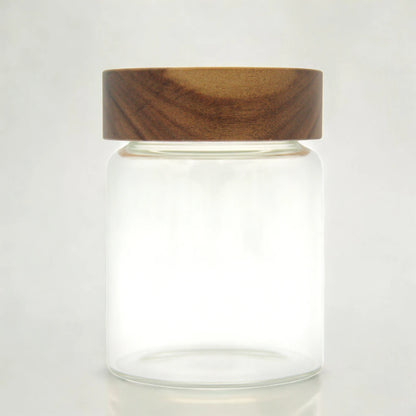 Clear Glass Storage Canister with Natural Wood Lid – Airtight Kitchen Jar for Pantry, Coffee, Tea, Spices & Home Organization - Damoo