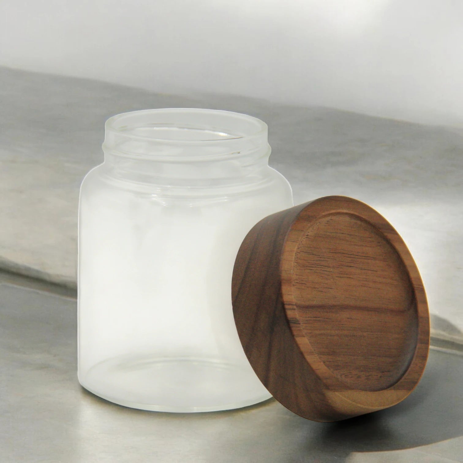 Clear Glass Storage Canister with Natural Wood Lid – Airtight Kitchen Jar for Pantry, Coffee, Tea, Spices & Home Organization - Damoo
